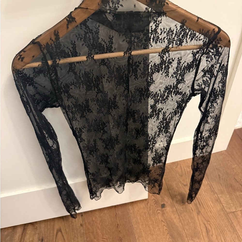 Free People Lady Lux Sheer Black Lace Blouse
